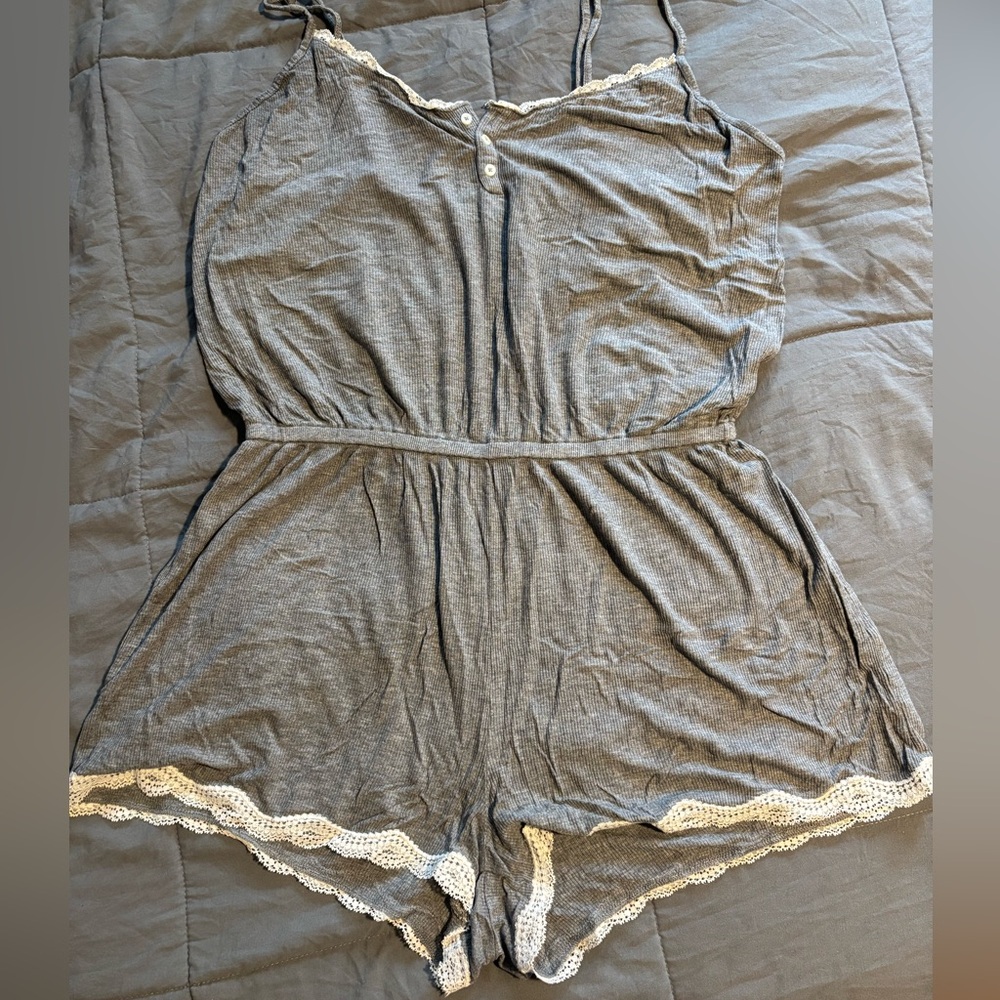 Aerie Charcoal Lace Trim Women's Pajama Romper